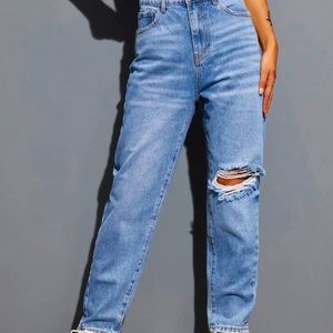 High-waisted ripped detail jeans